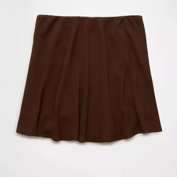 NWT American Eagle Stretch High-Waisted Crepe Mini Slip Skirt Brown Small - Picture 4 of 12